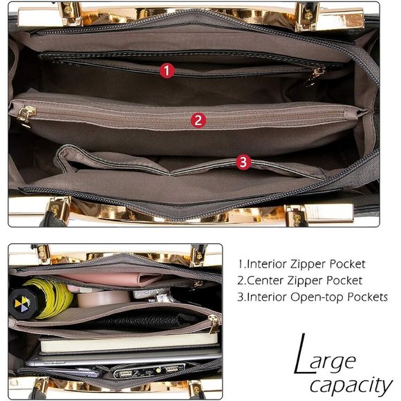 LJOSEIND Women Grey Designer Satchel Totes Structured Shoulder Bags - Picture 4 of 8